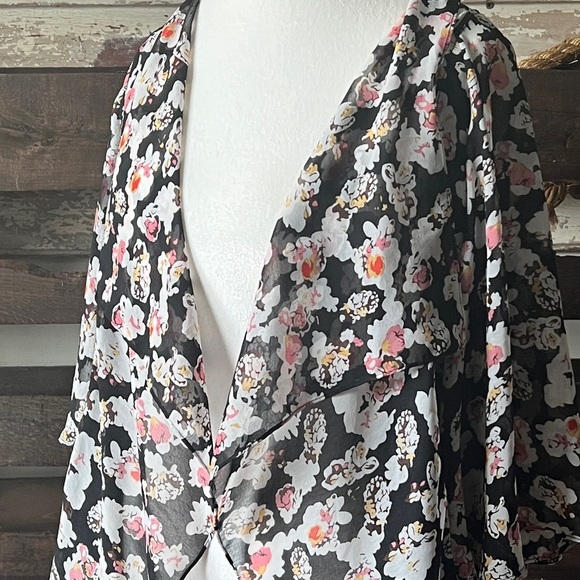 POEMA Open-Front Cardigan in Black/Floral Print LG - Picture 3 of 11